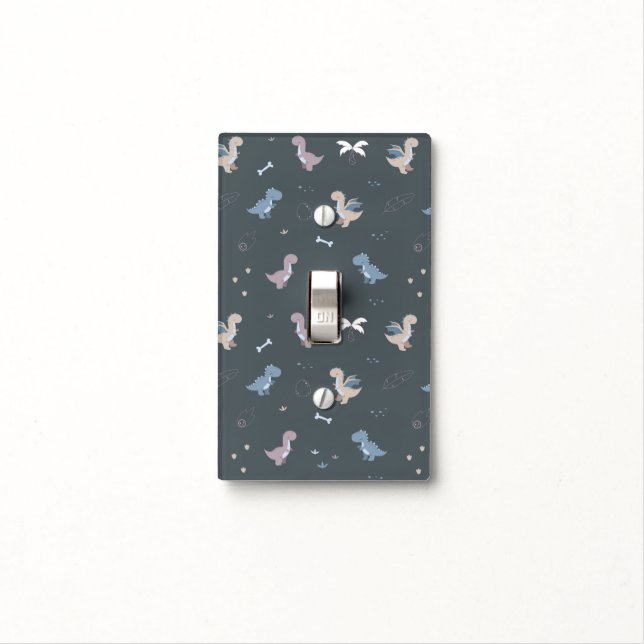 Cute Dino Patern Bluish Gray Light Switch Cover (In Situ)
