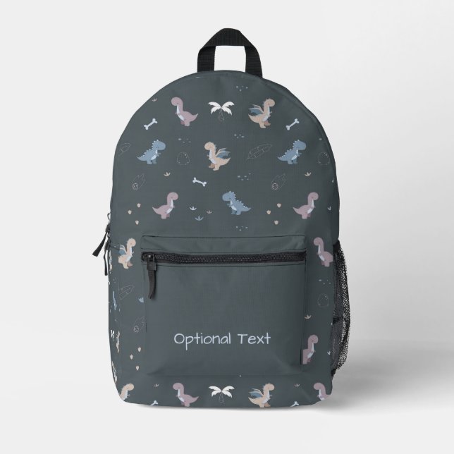 Cute Dino Patern Bluish Gray Printed Backpack (Front)