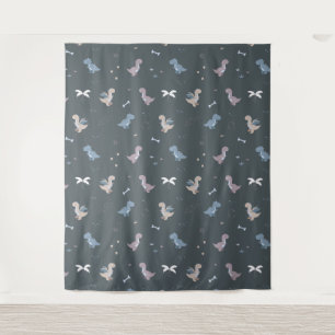 Cute Dino Patern Bluish Gray Tapestry