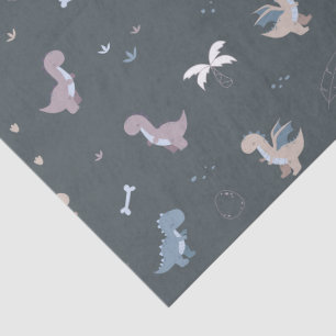 Cute Dino Patern Bluish Gray Tissue Paper