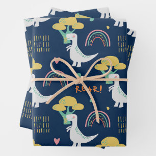 Cute Dino Pattern Wrapping Paper Sheets