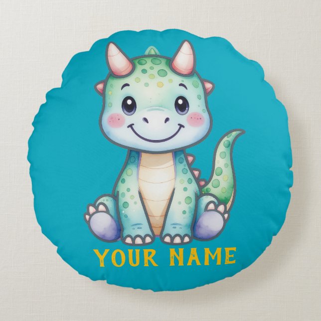 Cute Dino Personalized Round Pillow (Front)