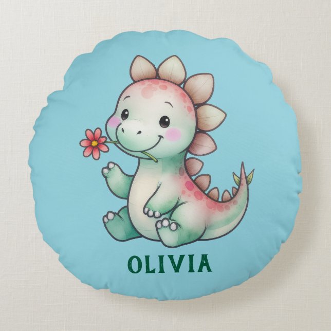 Cute Dino Personalized Round Pillow (Front)