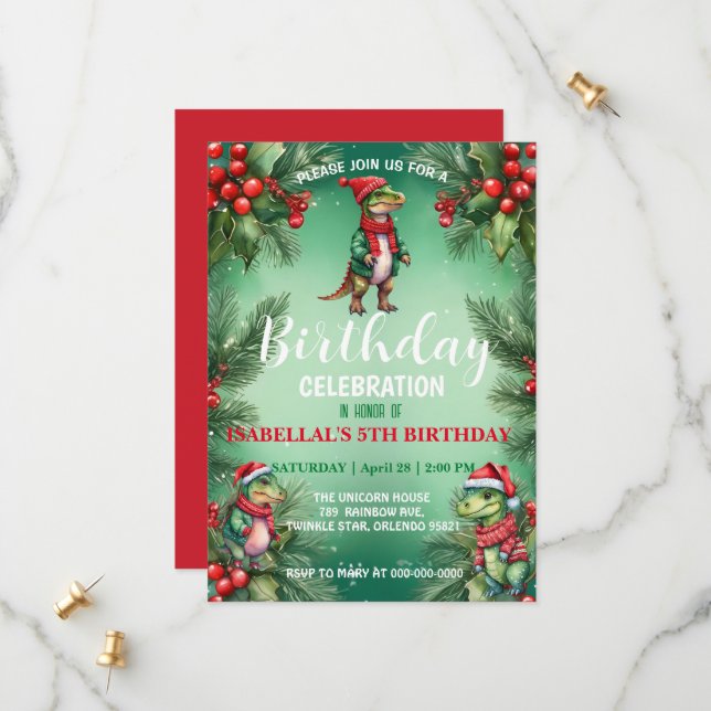 Cute dino Santa Christmas birthday snow party boys Save The Date (Front/Back In Situ)