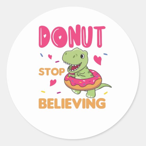 Cute Dino T_Rex Funny Animals In Donut Pun Classic Round Sticker