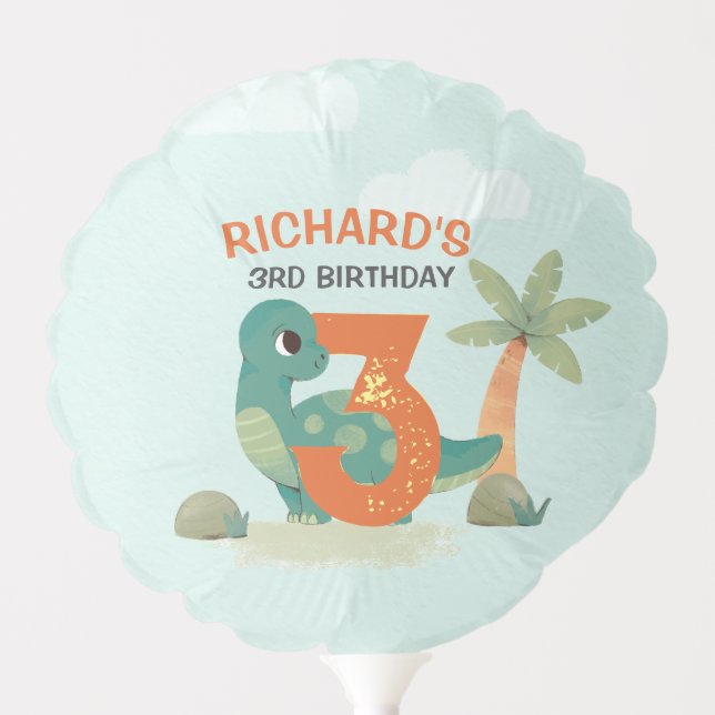 Cute Dino Themed Kid's Birthday Party Balloon (Front)