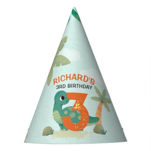 Cute Dino Themed Kids Birthday Party Party Hat