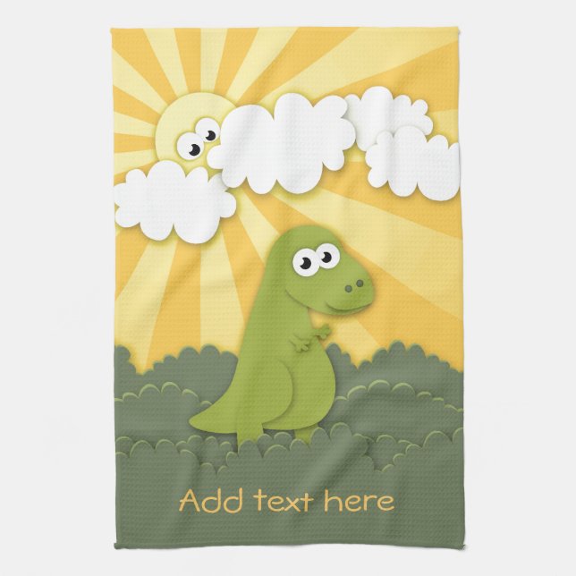 Cute Dino Trex in Sunshine Cartoon Towel (Vertical)