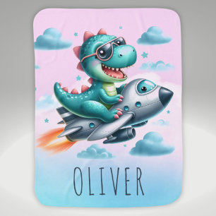 Cute Dino Trex Pilot Flying Jet Aircraft Baby Blanket