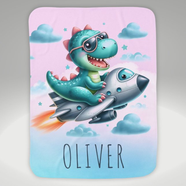 Cute Dino Trex Pilot Flying Jet Aircraft Baby Blanket (Creator Uploaded)