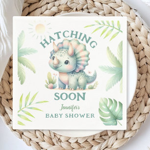 Cute Dino Triceratops Dinosaur Green Baby Shower  Napkins