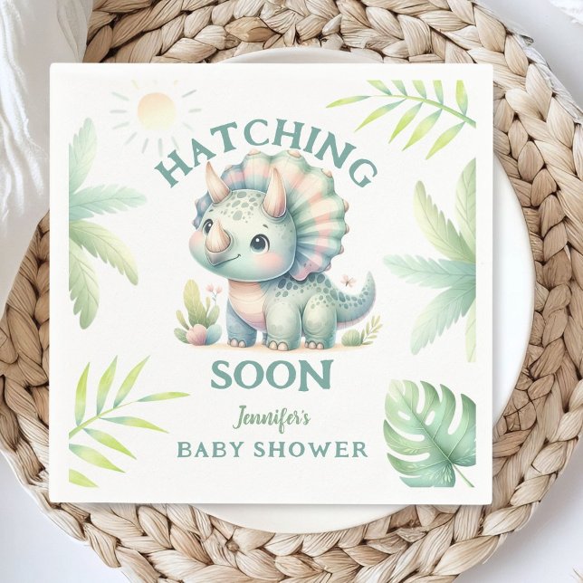 Cute Dino Triceratops Dinosaur Green Baby Shower  Napkins (Creator Uploaded)