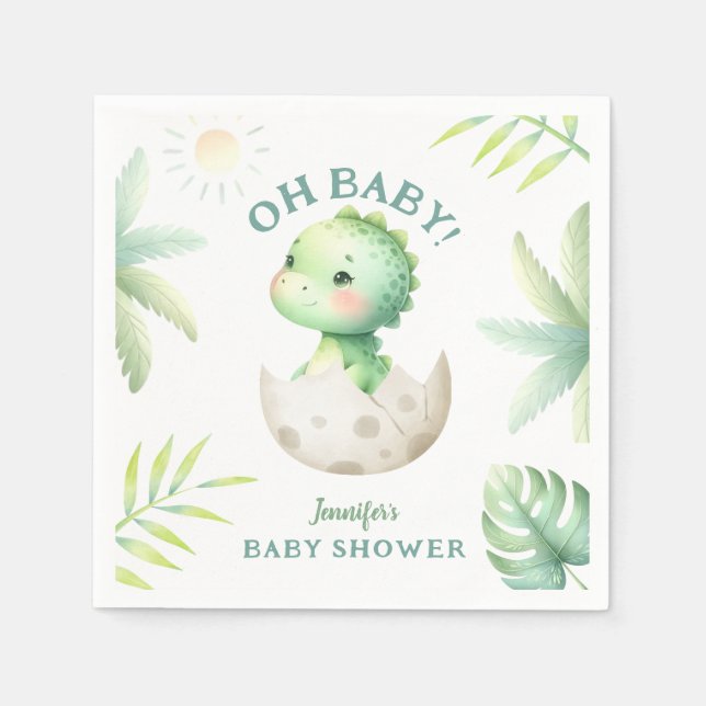 Cute Dino Tropical Dinosaur Baby Shower  Napkins (Front)