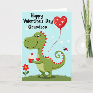 Cute Dino Valentines Grandson Card