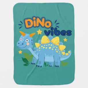 Cute Dino Vibes Blue Stegosaurus Baby Blanket