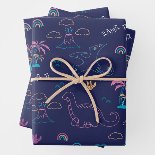 Cute Dinos Pattern Wrapping Paper Sheets