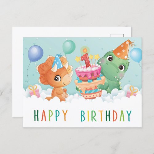 cute dinosaur 1st birthday card