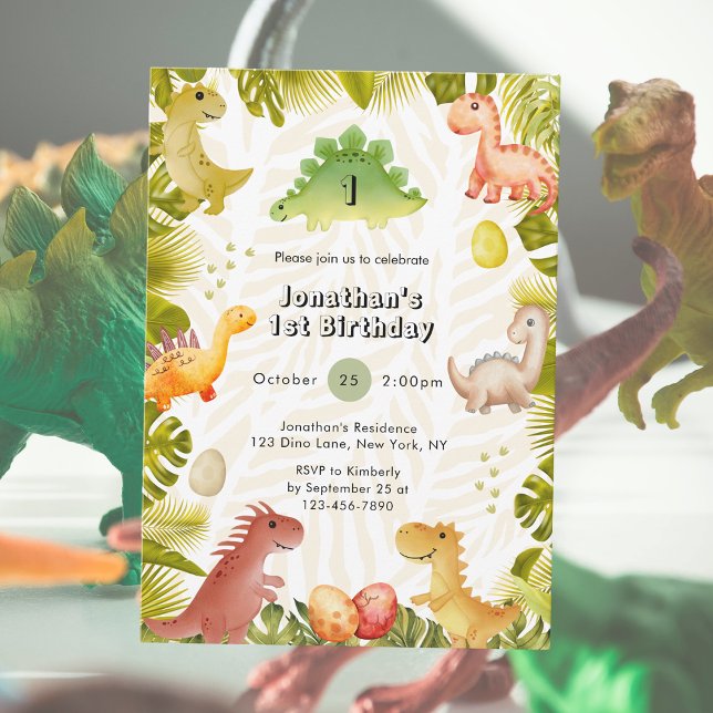 Cute Dinosaur 1st Birthday Invitation (Creator Uploaded)