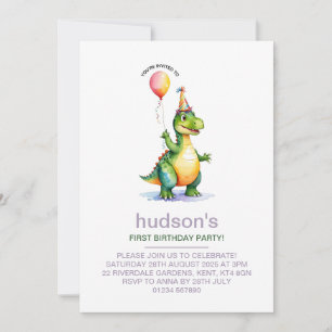 Cute Dinosaur 1st Birthday Invitation for Boys