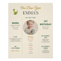 Cute Dinosaur 1st Birthday Milestones Photo Poster