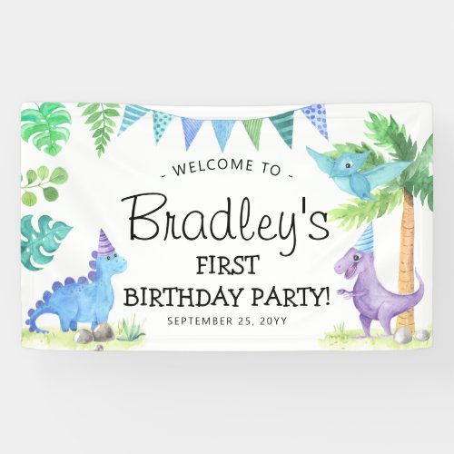 Cute Dinosaur 1st Birthday Party Banner