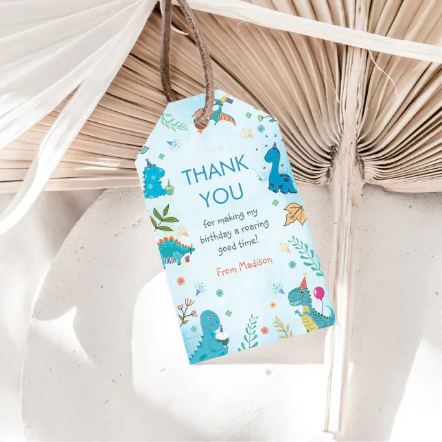Cute Dinosaur 1st Birthday Party Gift Tags
