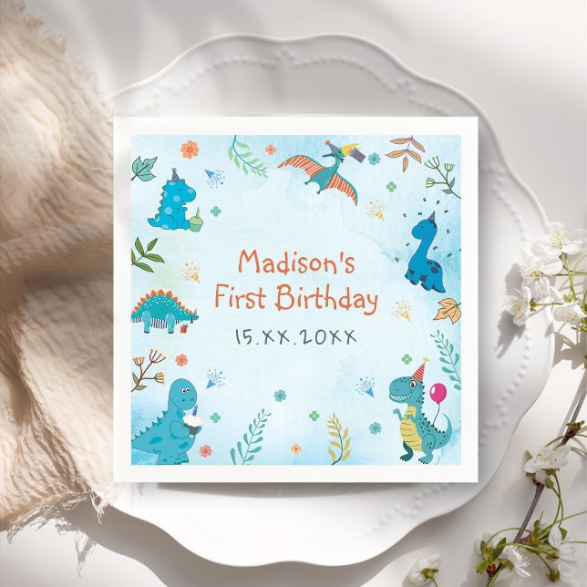 Cute Dinosaur 1st Birthday Party Napkins (Creator Uploaded)