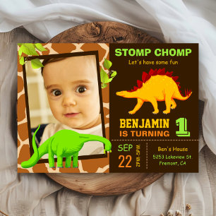 Cute Dinosaur 1st Birthday Party Photo Invitation