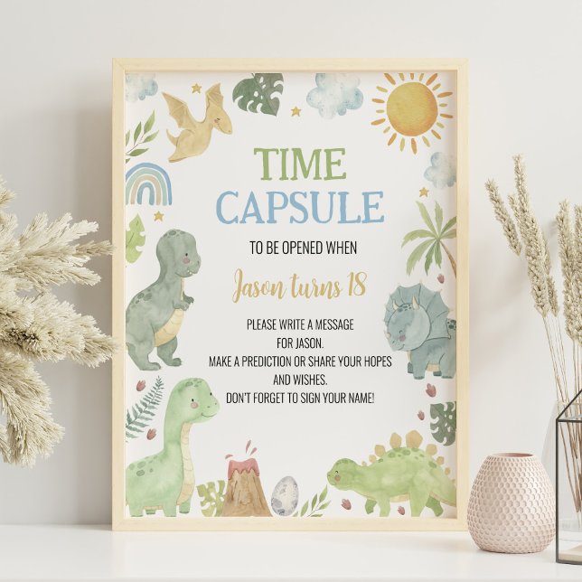 Cute Dinosaur 1st Birthday Time Capsule Sign (Creator Uploaded)