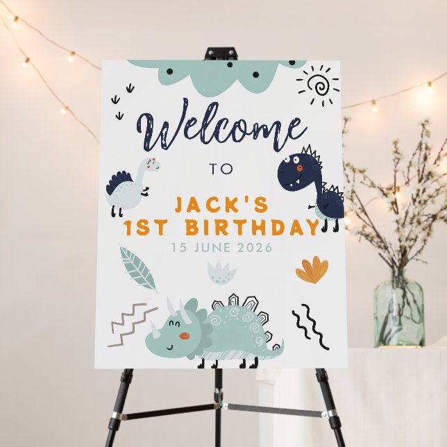 Cute Dinosaur 1st Birthday Welcome Foam Board (In Situ (Stand))