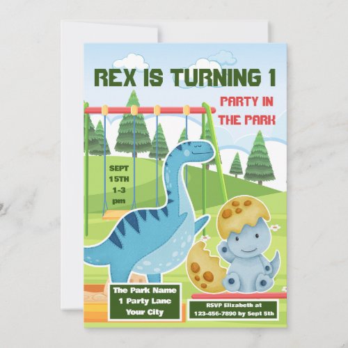 Cute Dinosaur 1st Boys Birthday Party Invitation