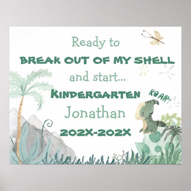 Cute Dinosaur 1st Day of School Photo Op Sign (Front)