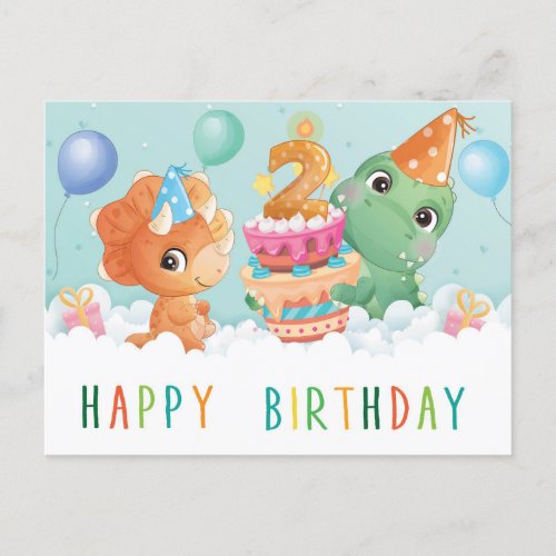 cute dinosaur 2nd birthday card