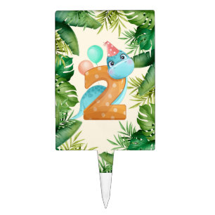 Cute Dinosaur 2nd Birthday Party Cake Topper