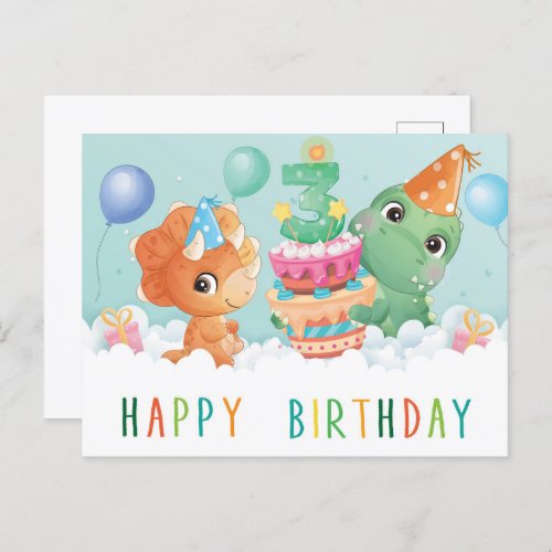 Cute dinosaur 3rd birthday card