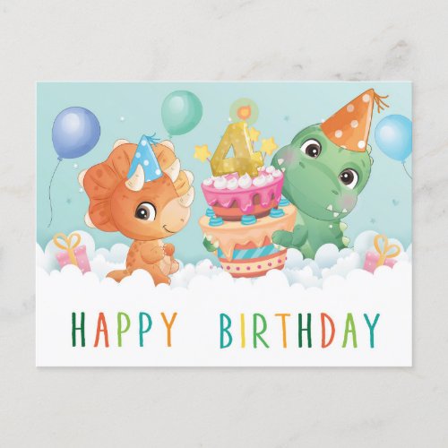 Cute dinosaur 4th birthday card