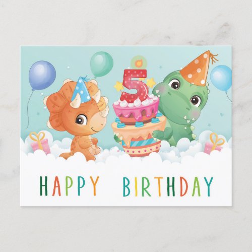 Cute dinosaur 5th birthday card