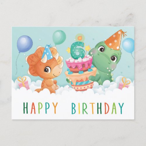 Cute dinosaur 6th birthday card
