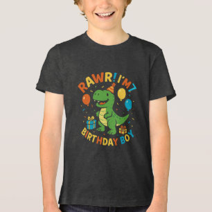 Cute Dinosaur 7th Birthday Boy T-Shirt Tri-Blend Shirt
