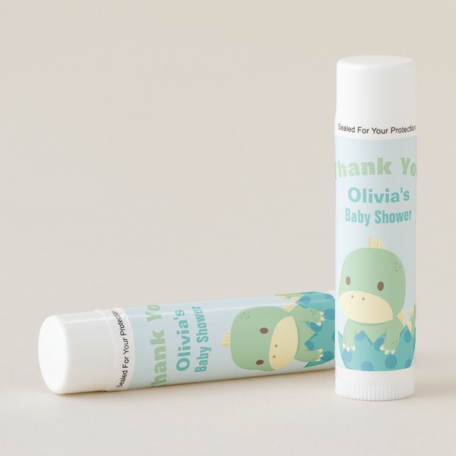 Cute Dinosaur About to Hatch Baby Shower Favors Lip Balm (Front)