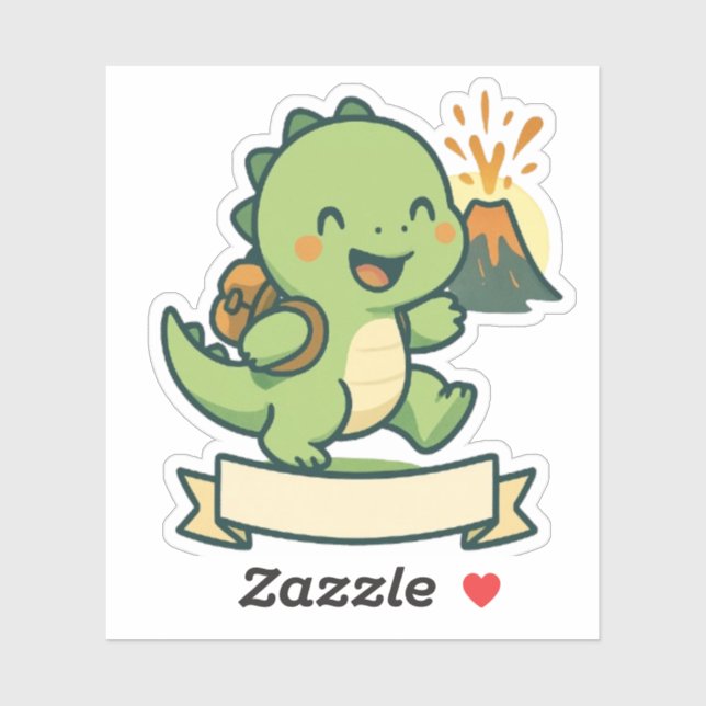Cute Dinosaur Adventure with Volcano – Personalize Sticker (Sheet)