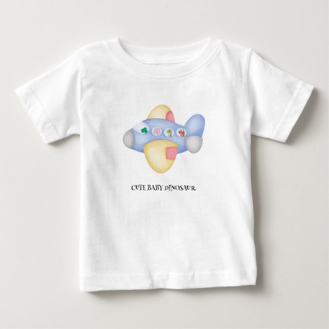 Cute dinosaur aircraft Student kids Birthday party Baby T-Shirt (Front)