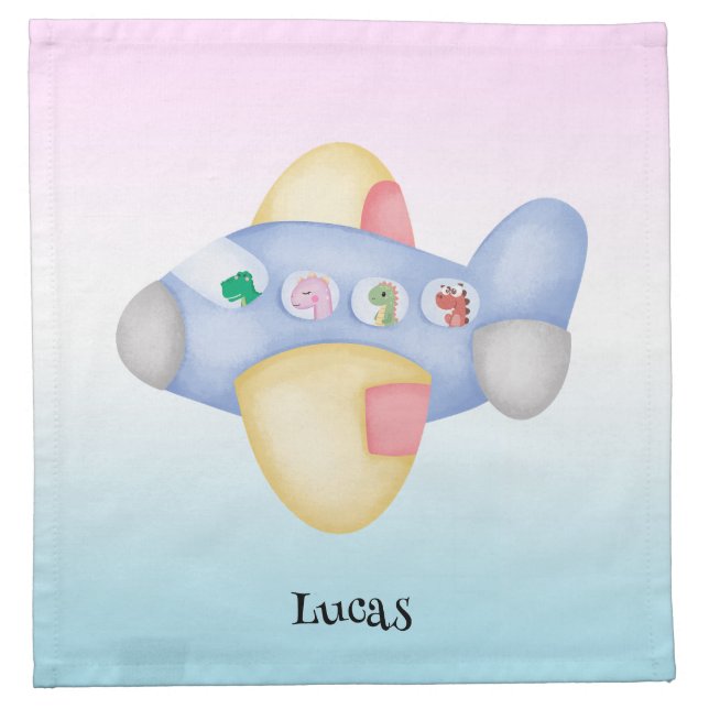 Cute dinosaur aircraft Student kids Birthday party Cloth Napkin (Front)
