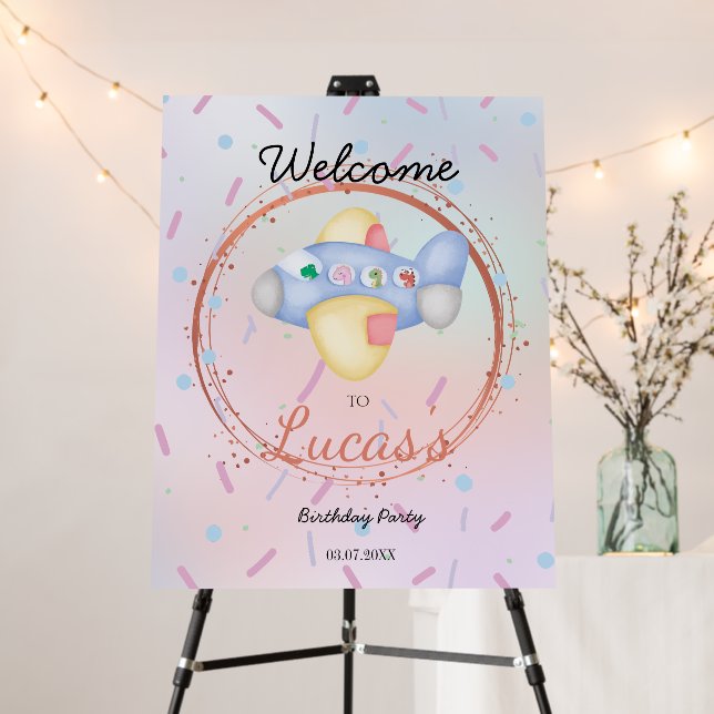 Cute dinosaur aircraft Student kids Birthday party Foam Board (In Situ (Stand))