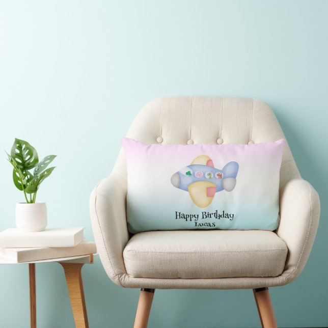 Cute dinosaur aircraft Student kids Birthday party Lumbar Pillow (Chair)