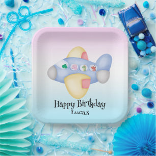 Cute dinosaur airplane Student kids Birthday party Paper Plates