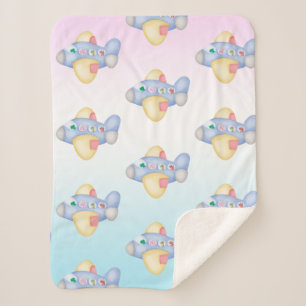 Cute dinosaur airplane Student kids Birthday party Sherpa Blanket