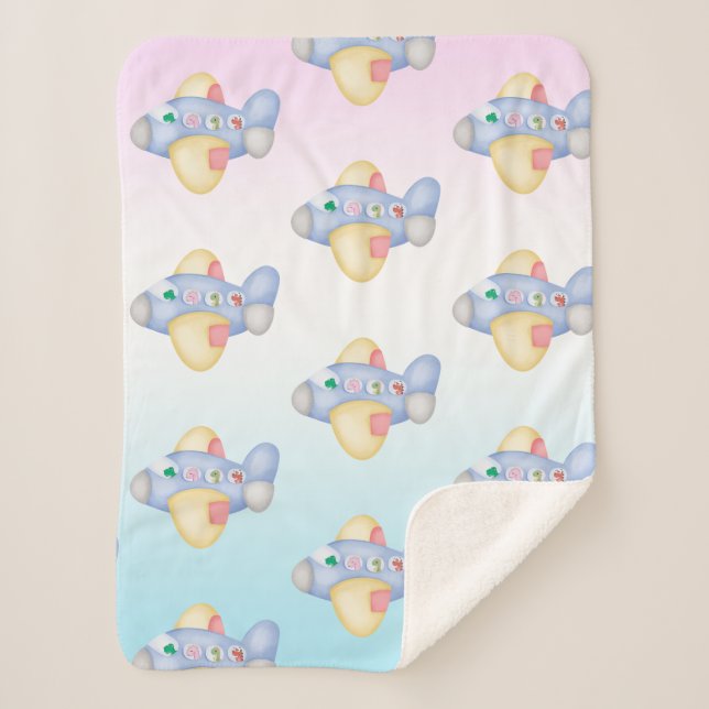 Cute dinosaur airplane Student kids Birthday party Sherpa Blanket (Front)