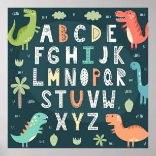 Cute Dinosaur Alphabet Letters Kids ABC Poster