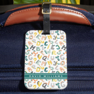 Cute Dinosaur Alphabet Pattern Custom Name Luggage Tag